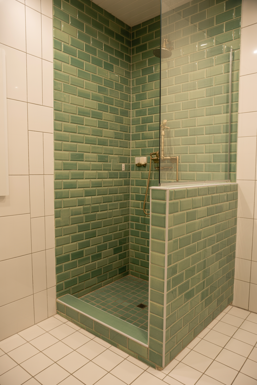 Sage Green Subway Tile in Shower