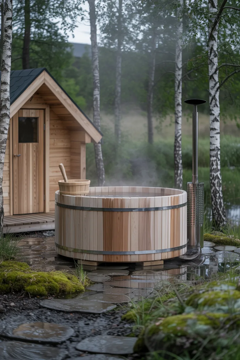 Scandinavian-Style Outdoor Wood-Fired Hot Tub