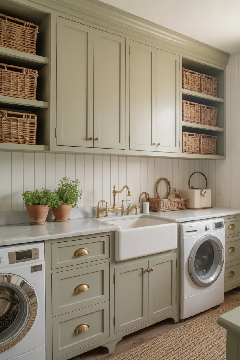 Shaker Cabinets in Warm Sage Green