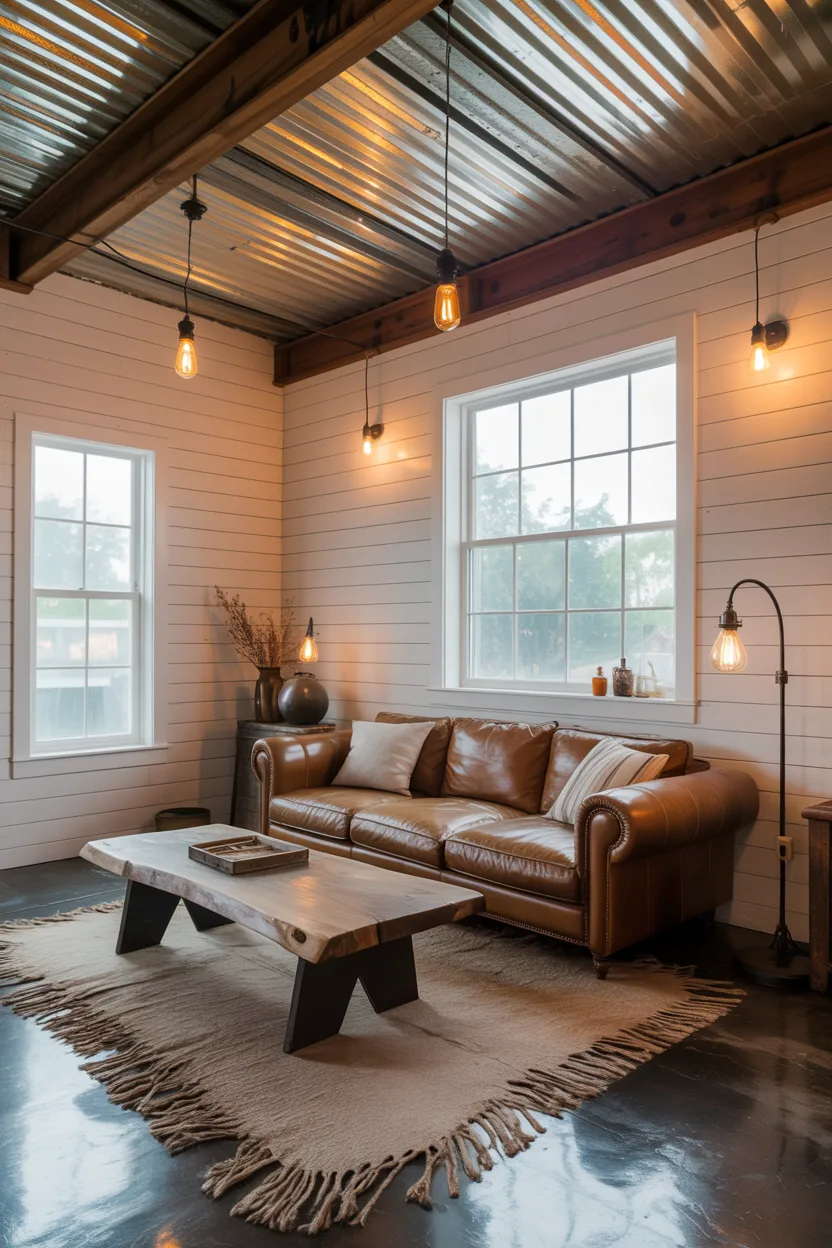 Shiplap Walls With Exposed Metal Ceiling