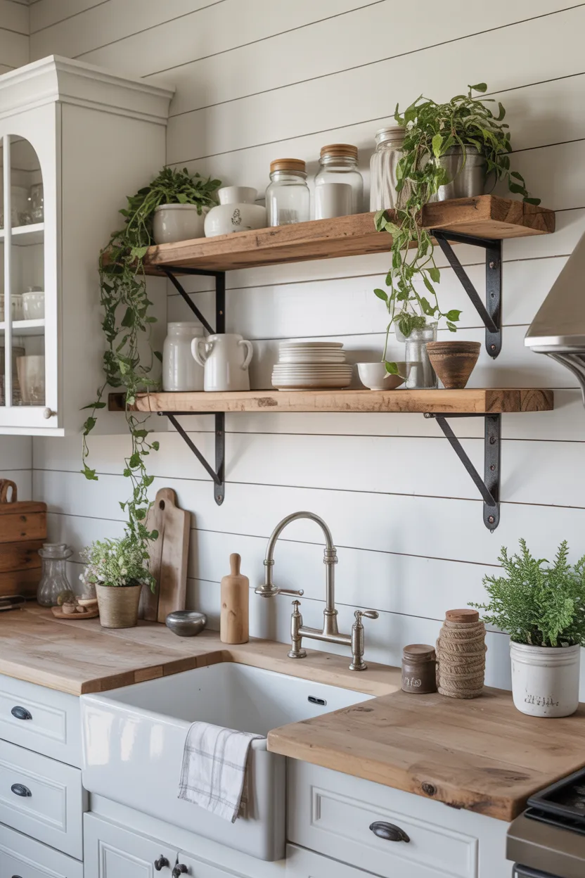  Shiplap Walls and Open Shelving in the Kitchen