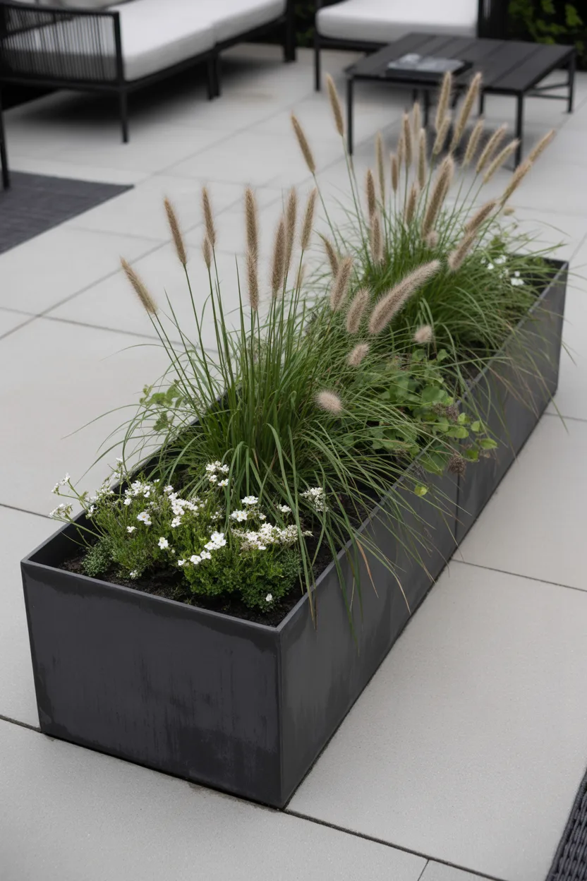 Sleek Black Metal Rectangular Planter