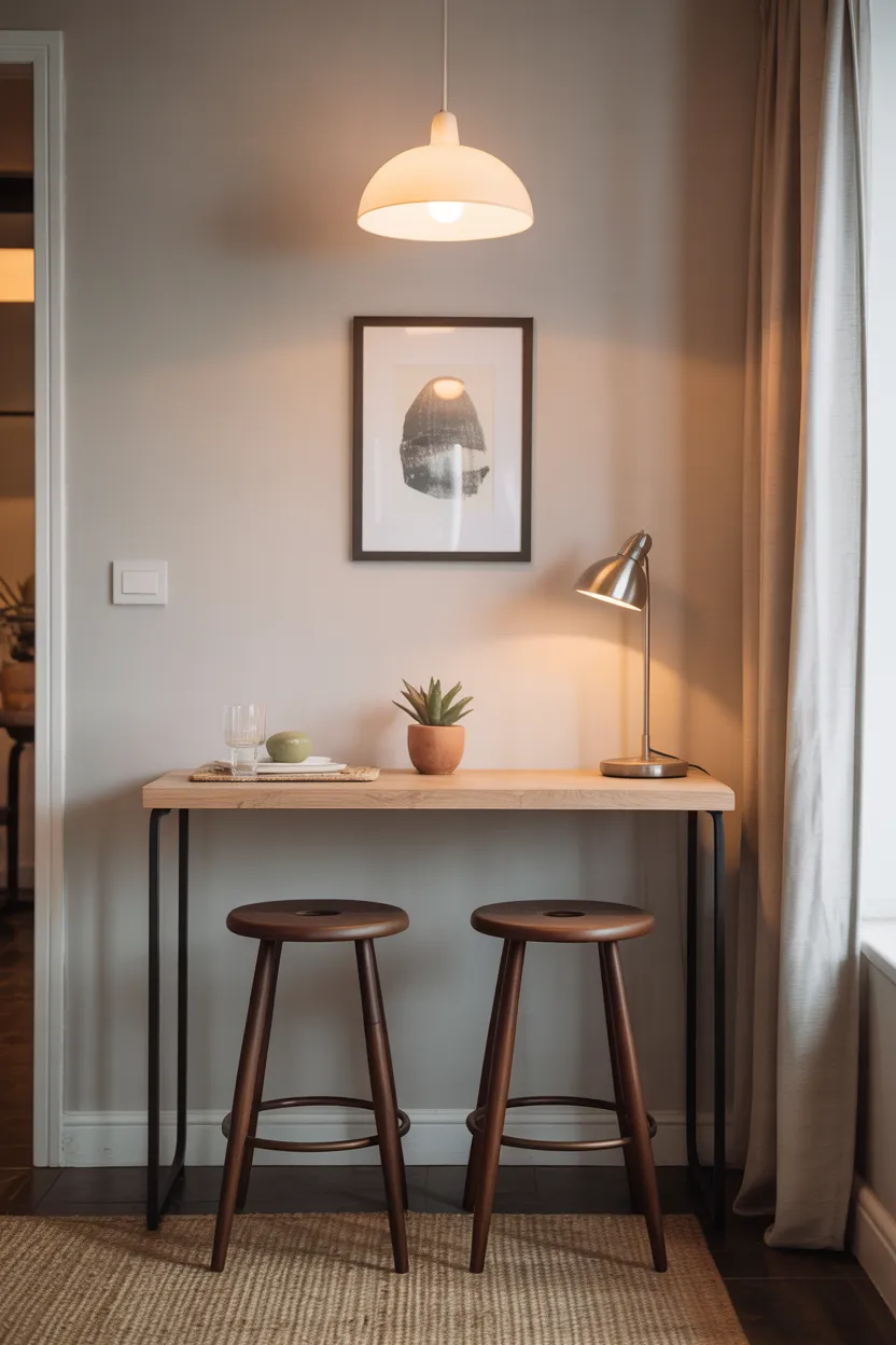 Slim Rectangular Table Against a Wall for Two