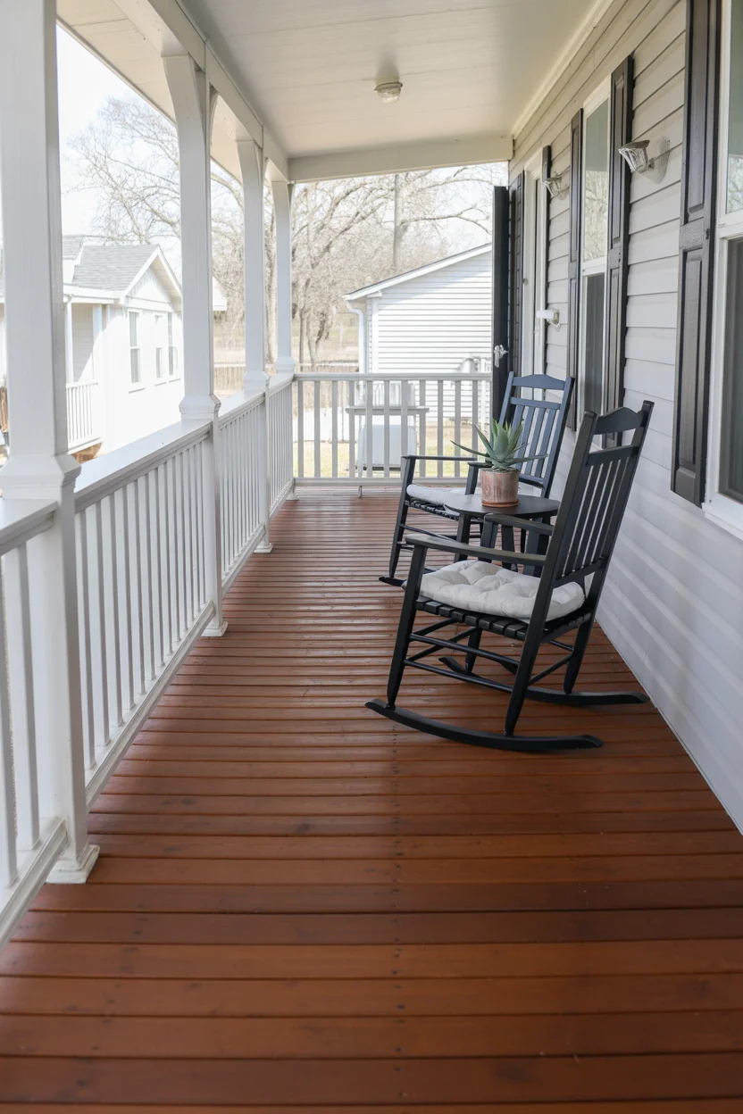 Stain the Porch Deck in a Rich Walnut Tone