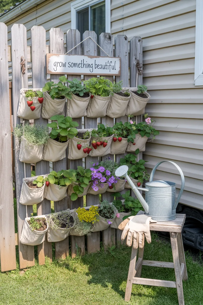  Vertical Garden Wall With Pocket Planters on a Fence or Shed