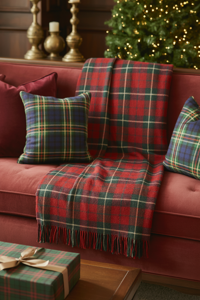 Tartan Plaid Throw and Cushion Layering