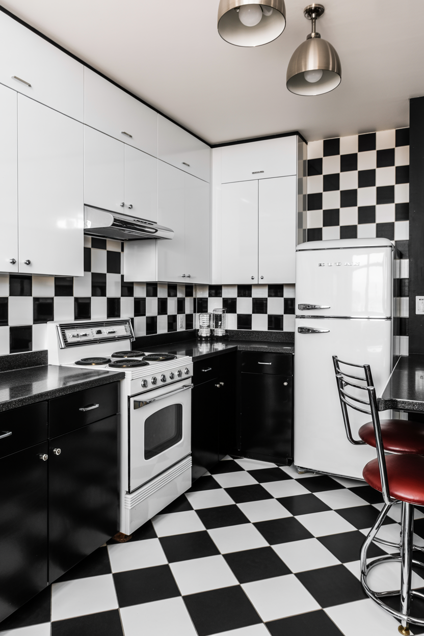 The Black and White Retro Kitchen With 1950s Graphic Precision