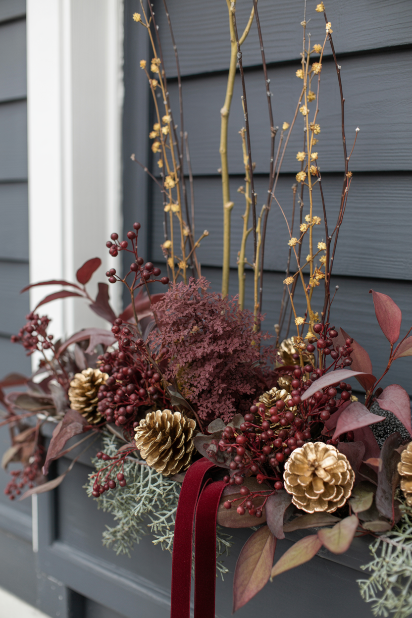 The Burgundy and Gold Luxurious Winter Window Box With Rich Warmth