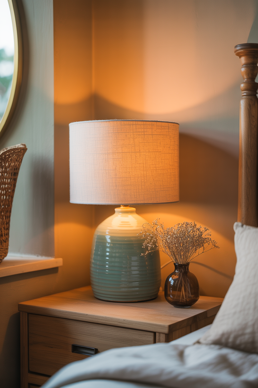 The Ceramic Table Lamp With an Amber Glow