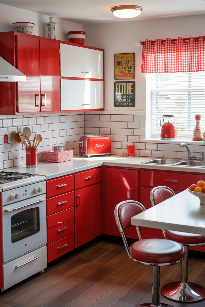 The Cherry Red and White Retro Kitchen With Rockabilly Energy