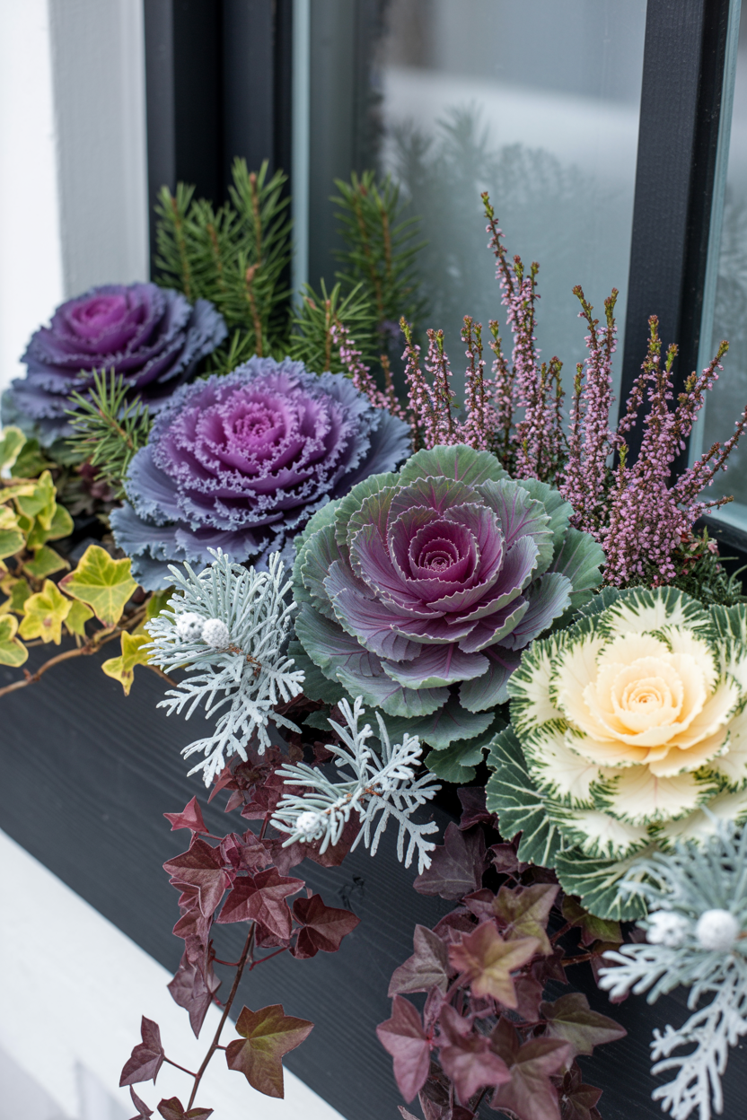 The Colorful Kale and Ornamental Cabbage Winter Window Box