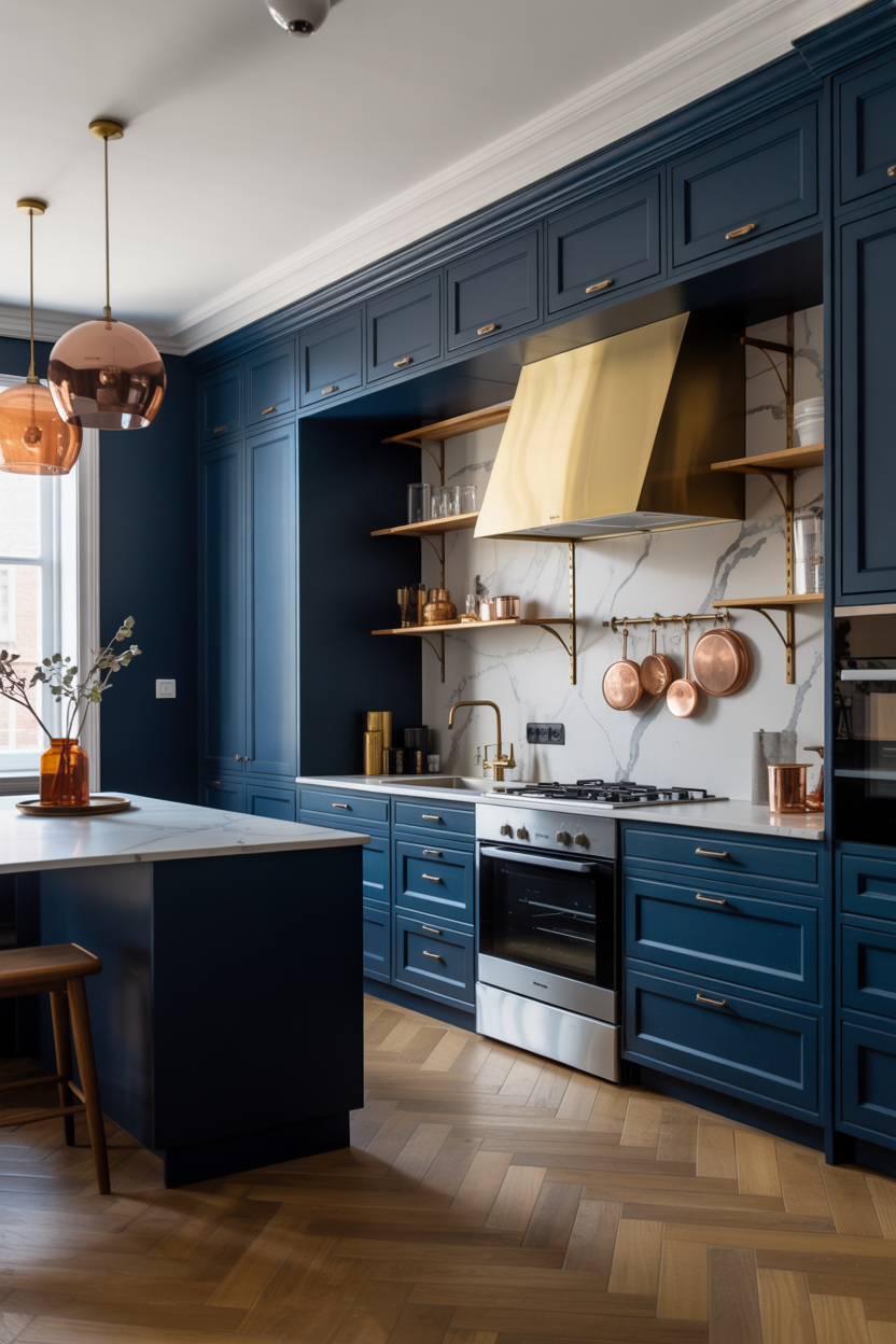 Colorful Kitchen Ideas The Deep Navy Kitchen With Brass Hardware That Feels Like a Gentleman's Club