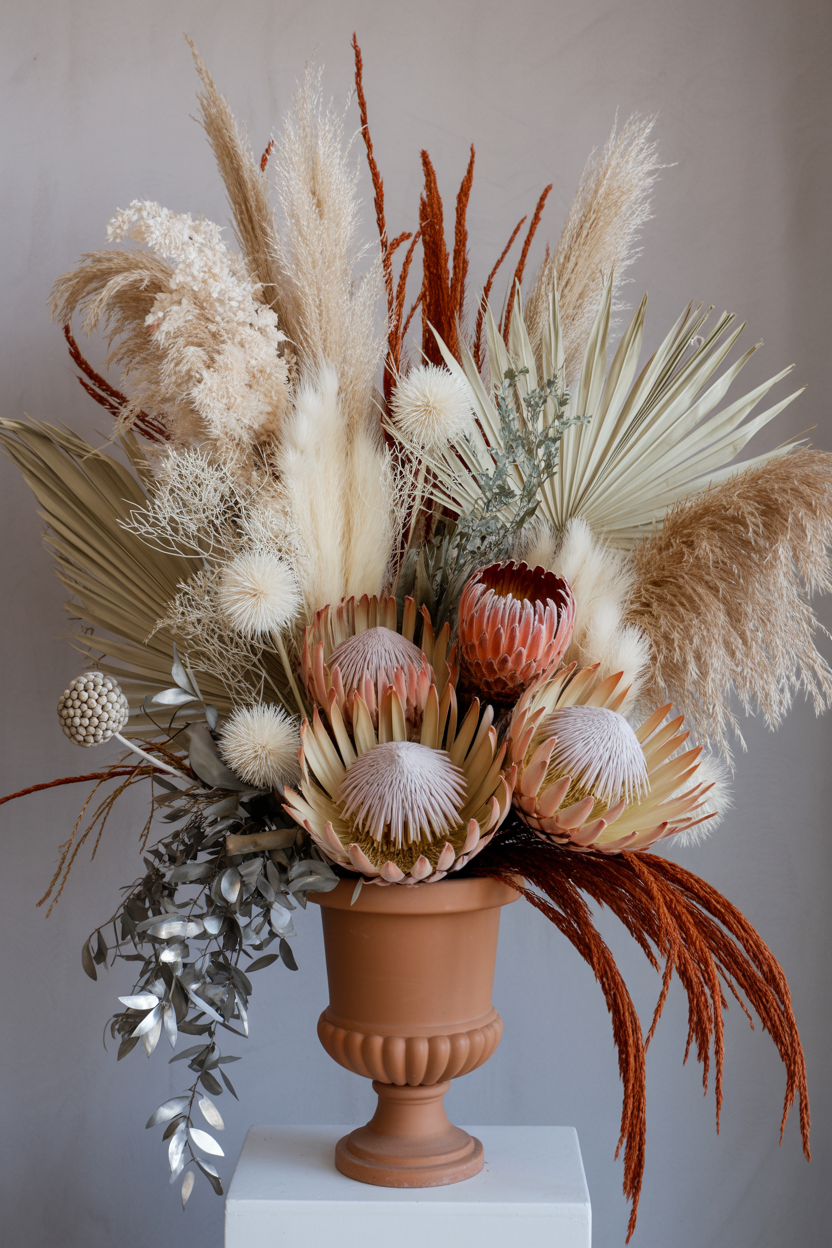 Winter Floral Arrangement Ideas The Dried Pampas and Protea Winter Arrangement With Desert Cinema