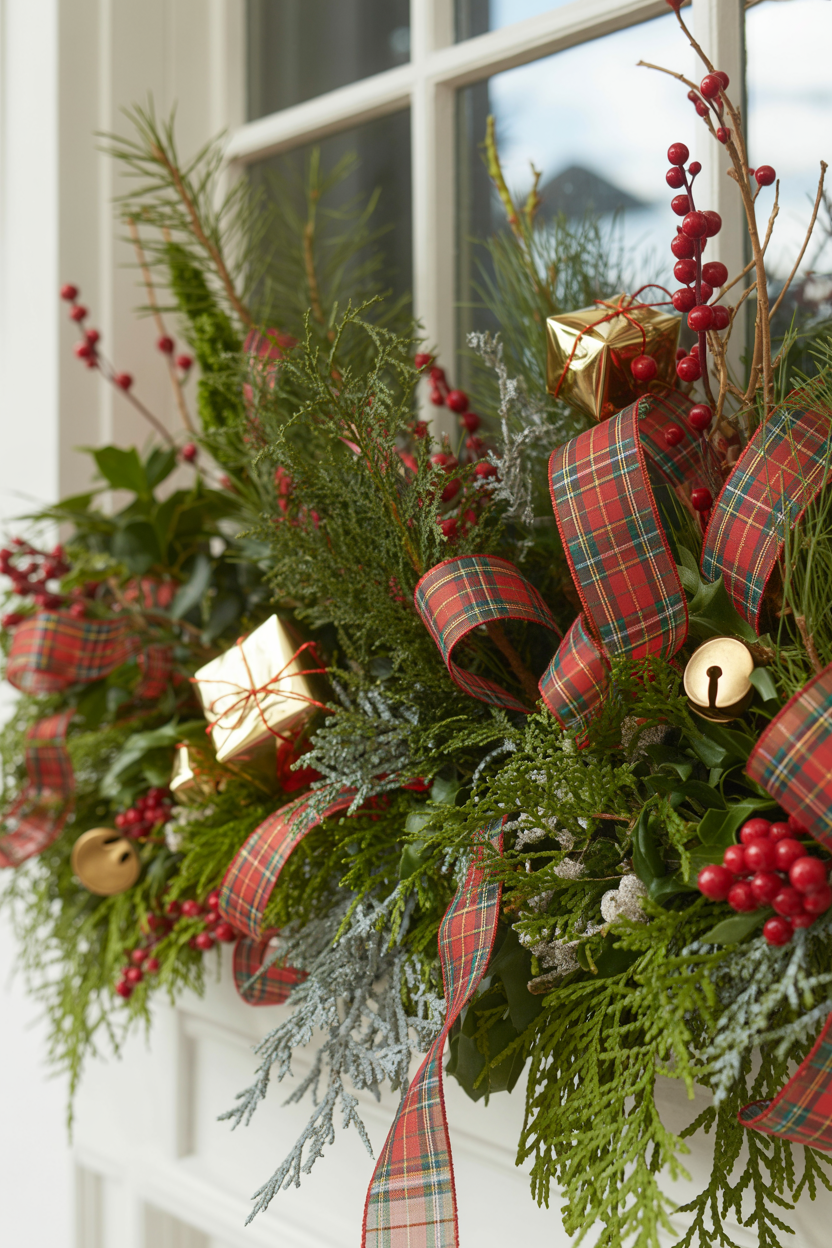 The Festive Red Plaid and Evergreen Window Box With Holiday Spirit