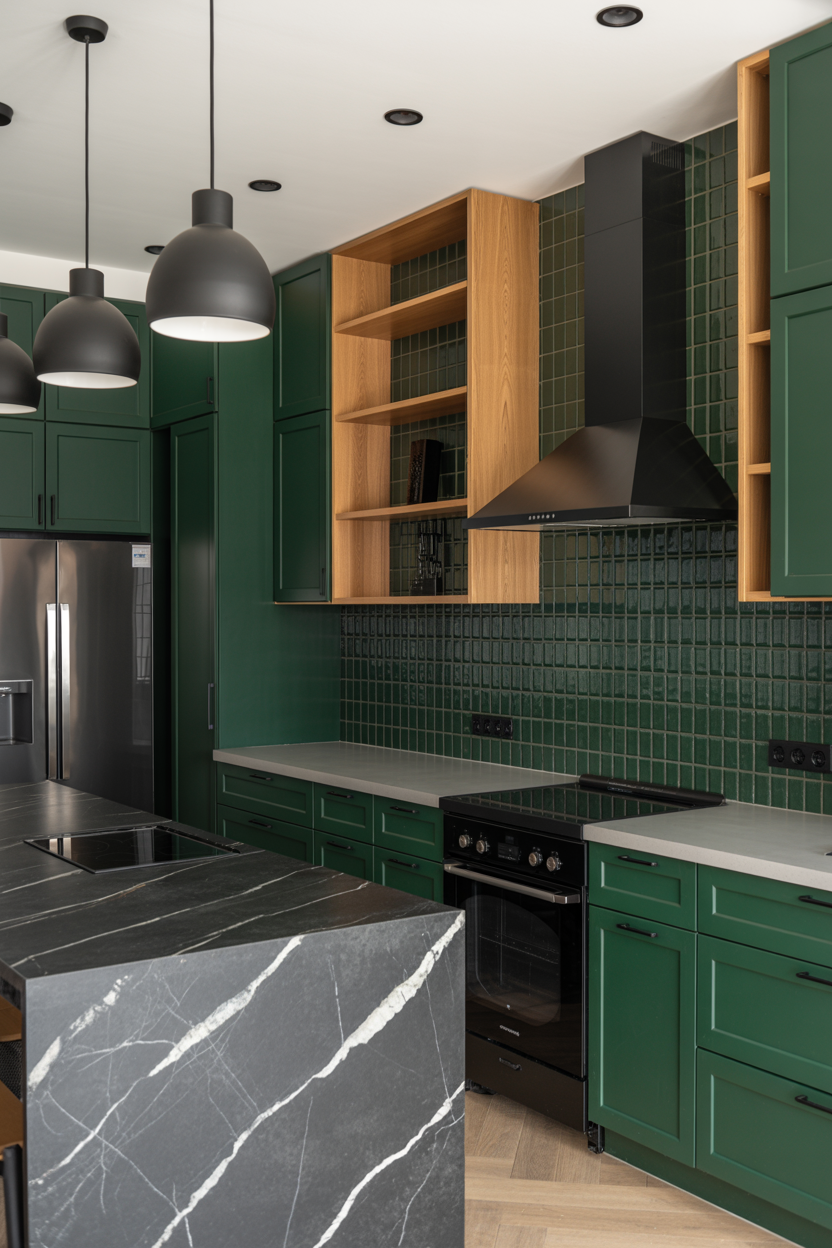 The Forest Green Kitchen With Black Hardware That Commands Attention