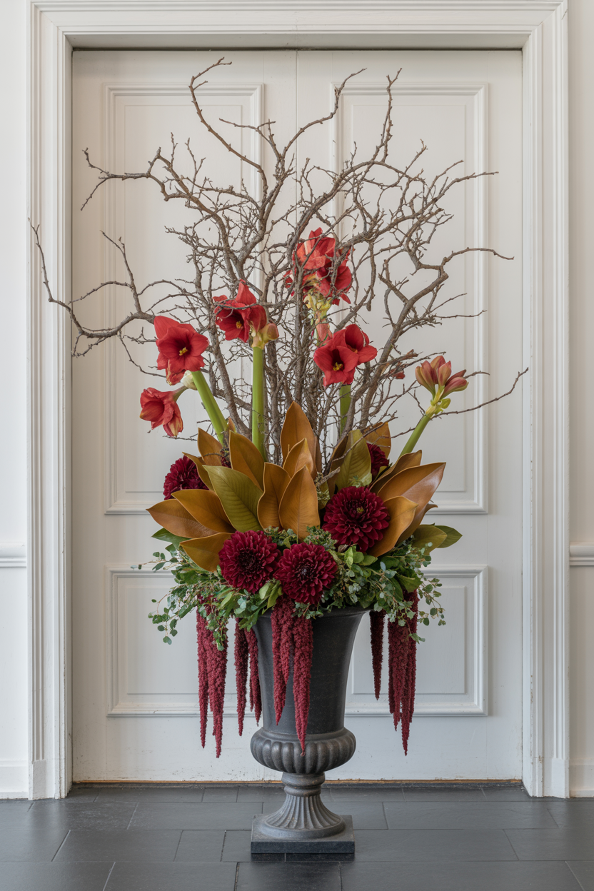  The Grand Entrance Winter Arrangement With Floor Urn Drama