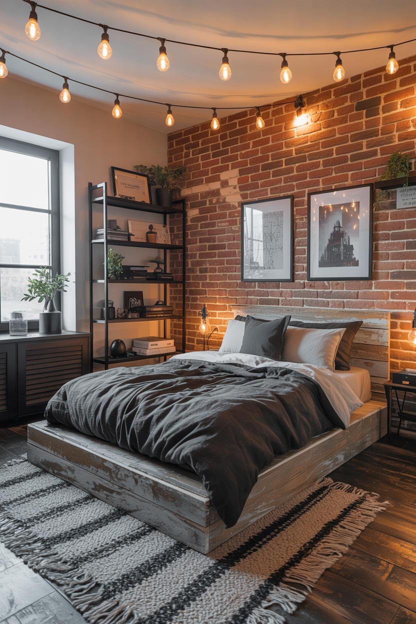 The Industrial Loft Bedroom With Exposed Brick Vibes 
