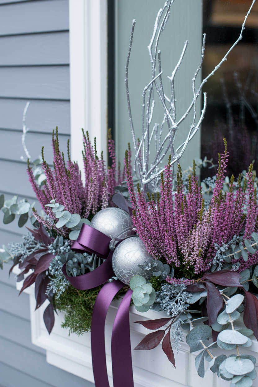 The Luxurious Purple and Silver Winter Window Box With Royal Presence