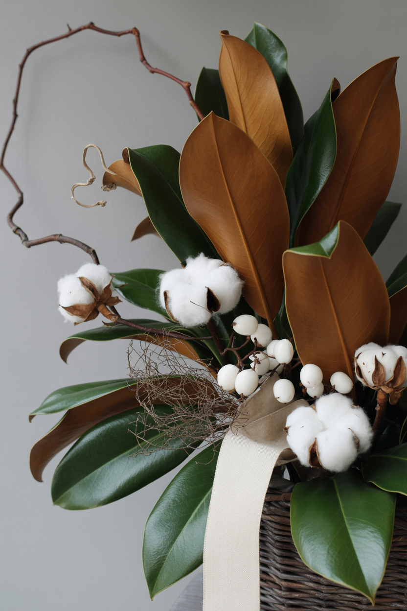 The Magnolia Leaf and White Berry Winter Window Box With Southern Charm