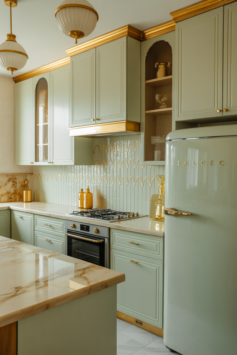 The Mint and Gold Retro Kitchen With Art Deco Influence