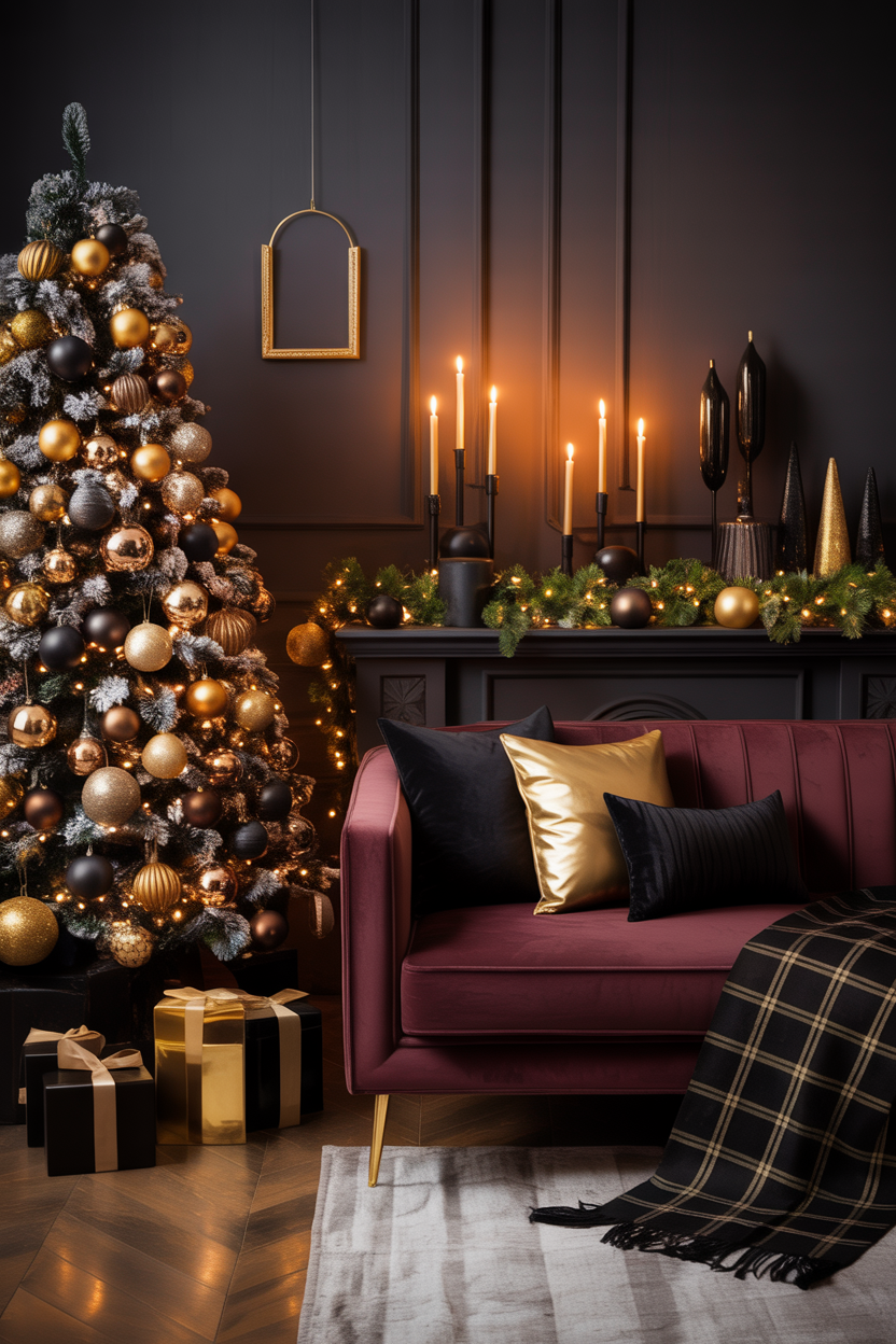 The Moody Black and Gold Christmas Living Room With Dramatic Elegance