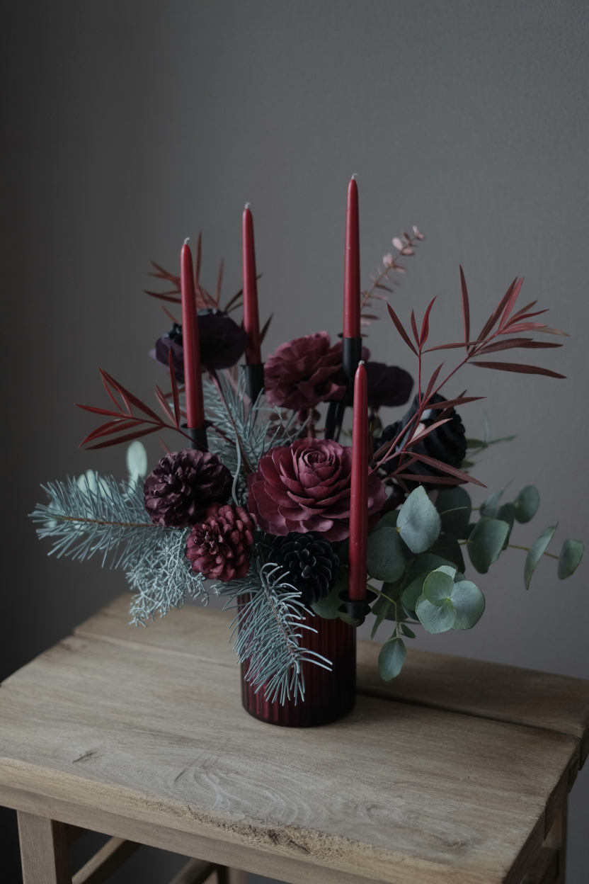 Winter Floral Arrangement Ideas  The Moody Burgundy and Black Winter Arrangement With Gothic Drama