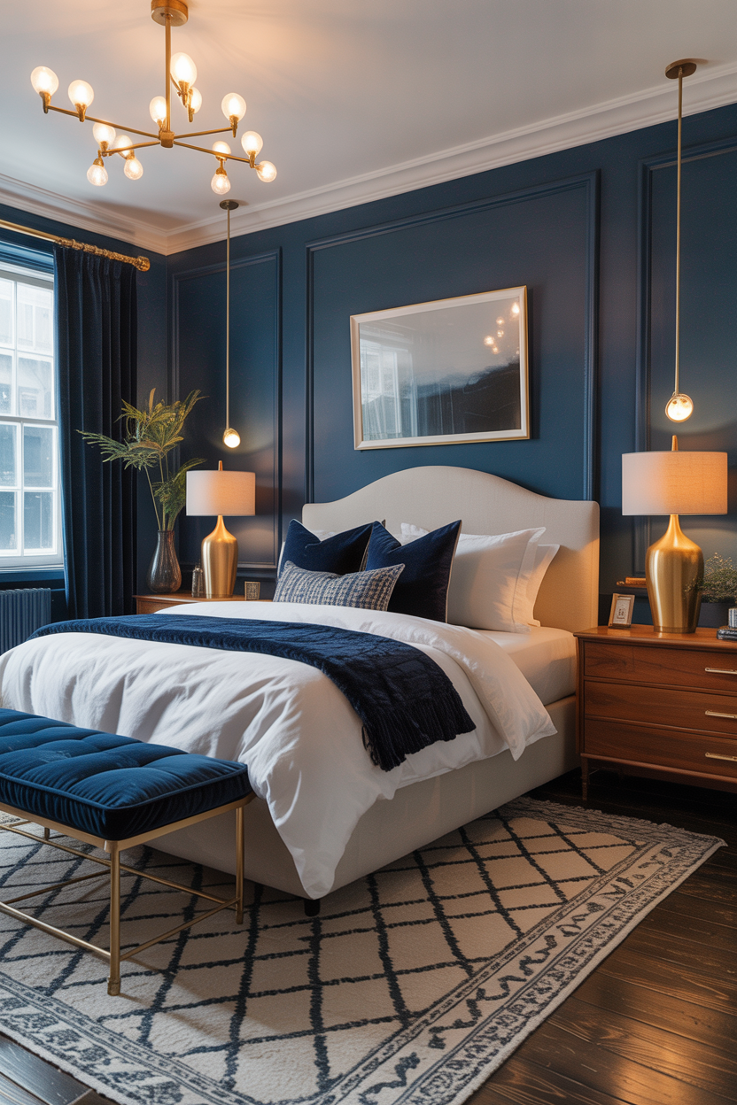 The Moody Navy Blue Bedroom With Gold Accents