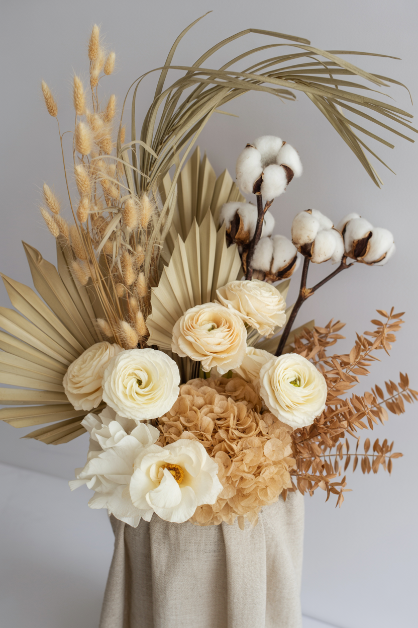The Neutral Organic Winter Arrangement With Linen and Sand Warmth