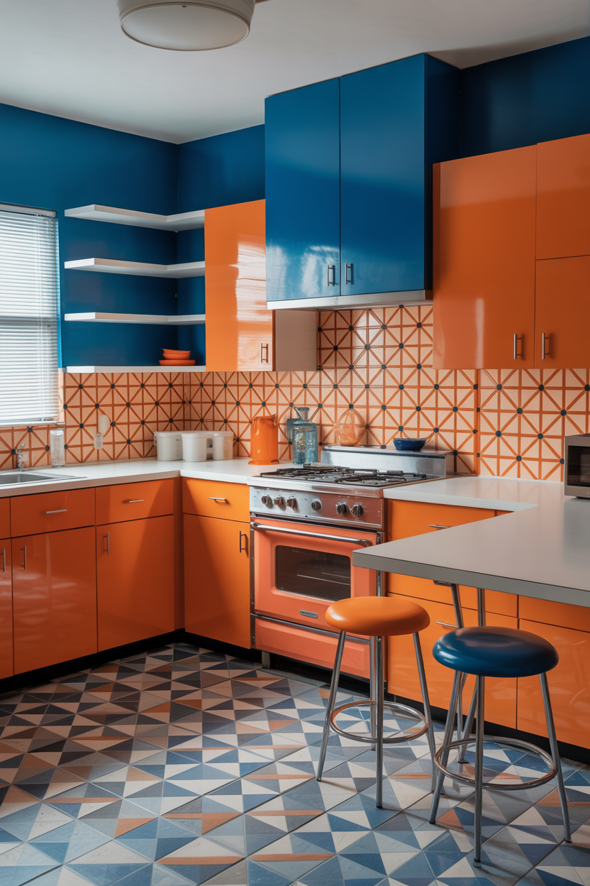 The Orange and Blue Retro Kitchen With 1960s Complementary Boldness