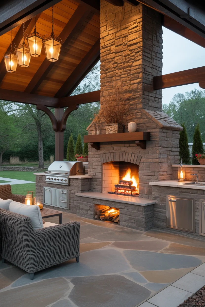 The Outdoor Kitchen with Fireplace