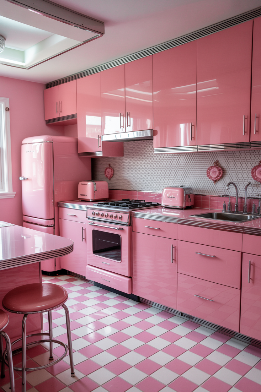 The Pink Retro Kitchen With 1950s Feminine Glamour