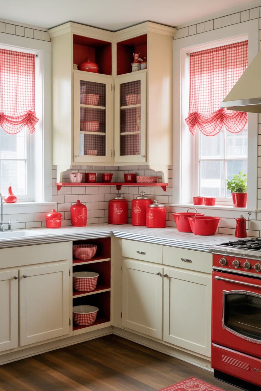 The Red and White Gingham Retro Kitchen With Country Store Charm