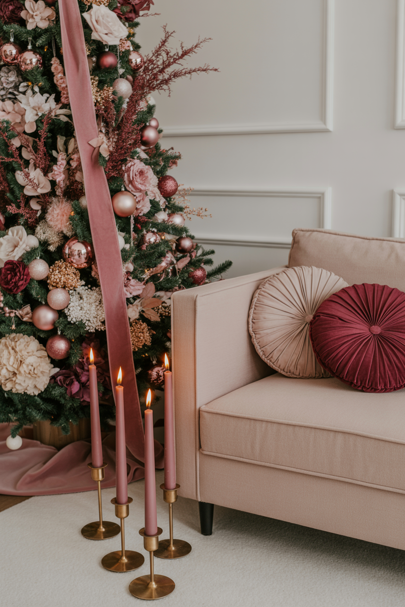 The Romantic Burgundy and Blush Christmas Living Room