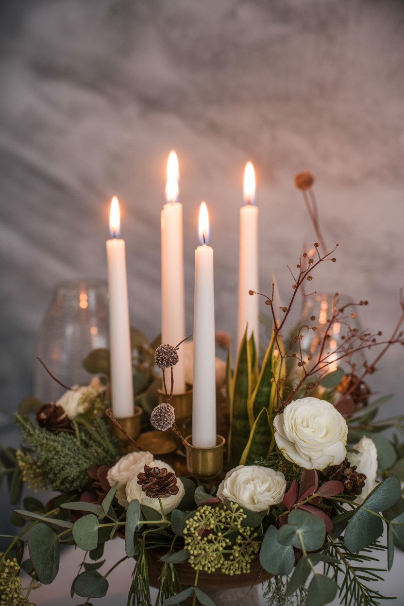 The Romantic Candlelit Winter Arrangement With Soft Amber Glow