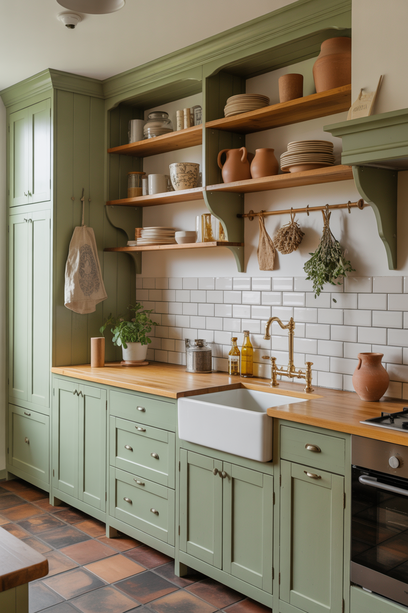 Colorful Kitchen Ideas The Sage Green Kitchen With Open Shelving That Feels Like a French Countryside Farmhouse
