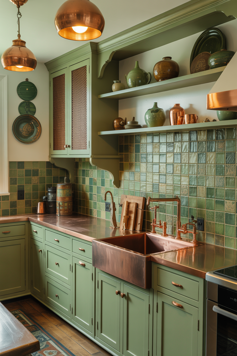 The Sage Green and Copper Retro Kitchen With Arts and Crafts Heritage