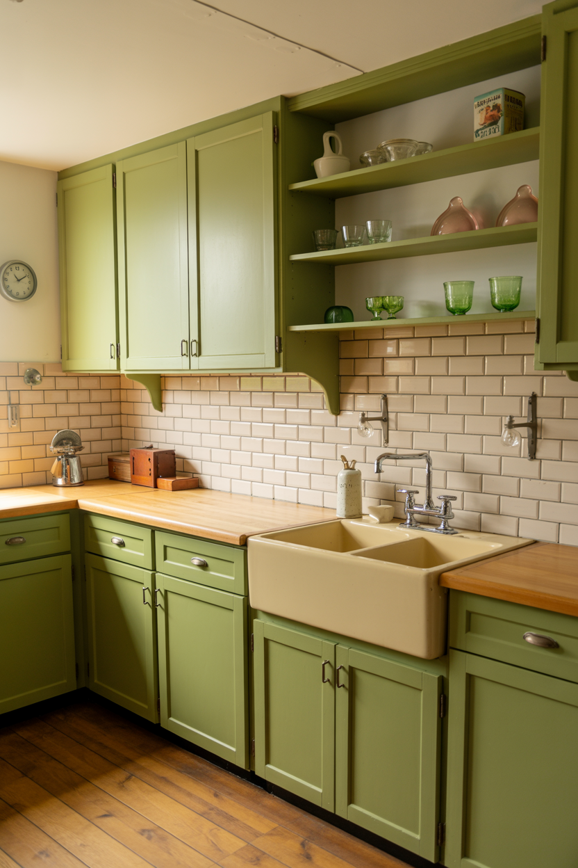 The Sage and Cream Retro Kitchen With 1940s Farmhouse Roots