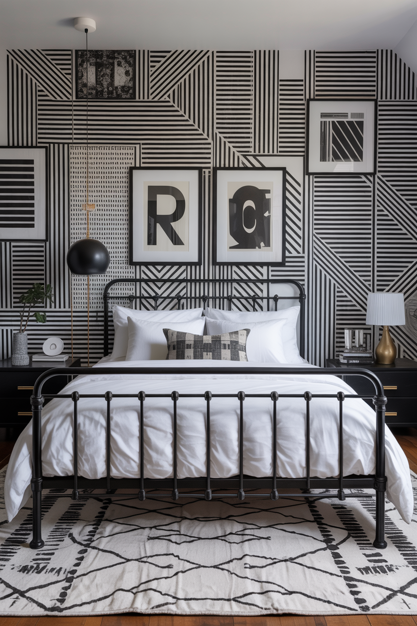 The Sleek Black and White Bedroom With Graphic Energy