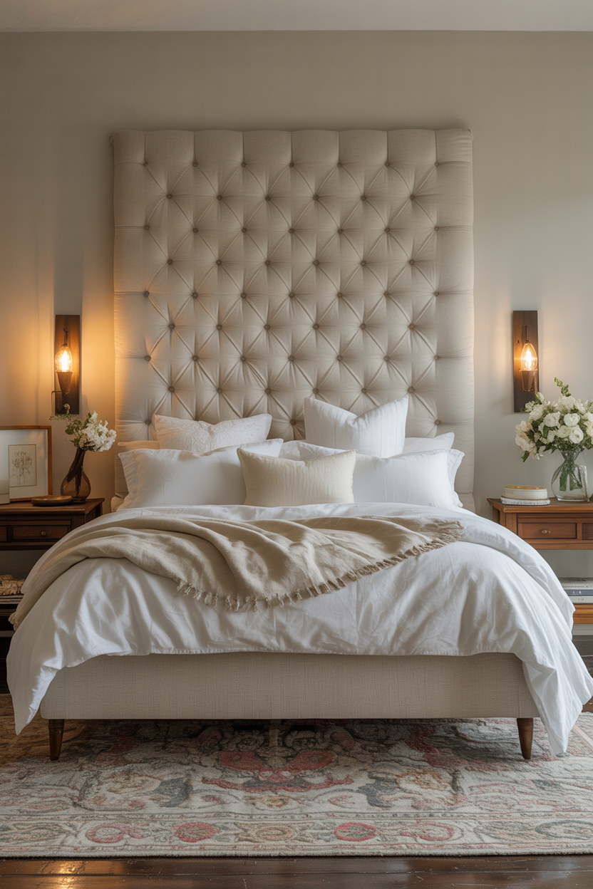 The Tall Upholstered Headboard That Anchors Everything Nancy Meyers Bedroom Ideas

