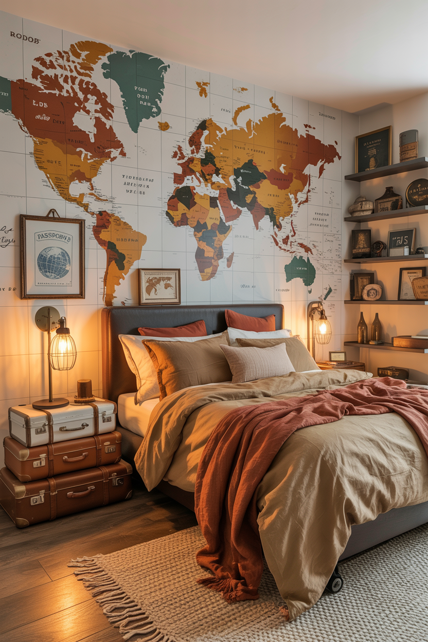 The Travel-Obsessed Bedroom Mapped With Adventure