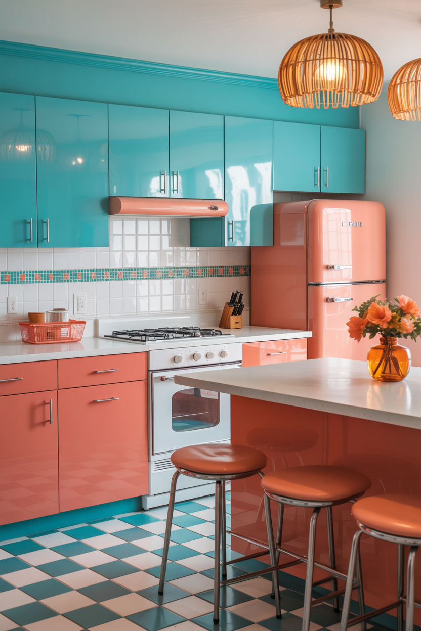 The Turquoise and Coral Retro Kitchen With Palm Springs Energy