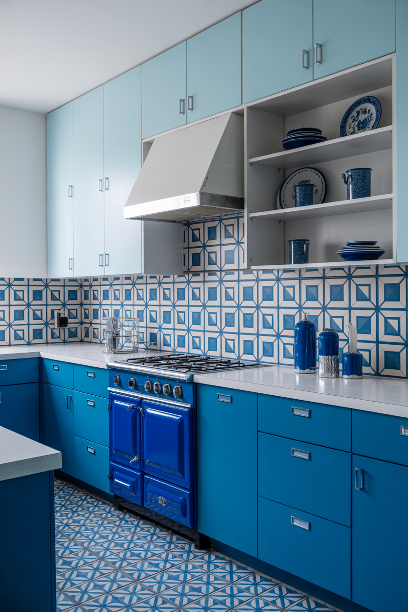 The Two-Tone Blue Retro Kitchen With 1960s Mod Sophistication