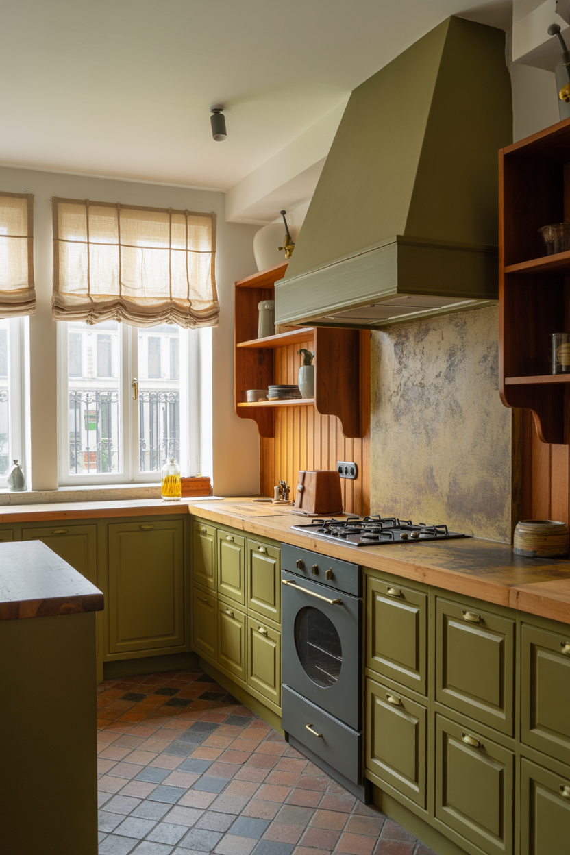 The Warm Olive Green Kitchen With Linen and Stone That Feels Grown-Up