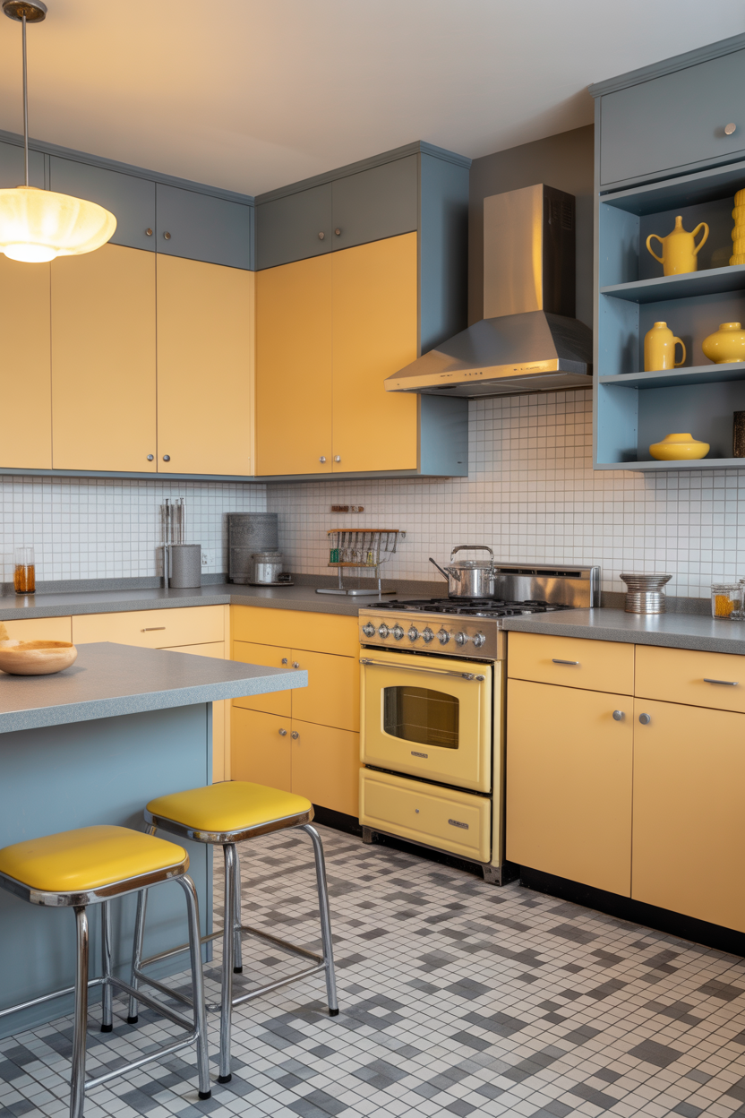 The Yellow and Gray Retro Kitchen With 1950s Modern Restraint