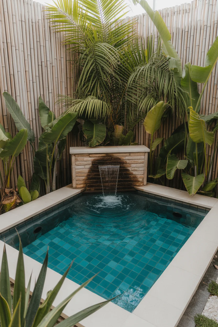 Tropical Corner Pool with Lush Greenery