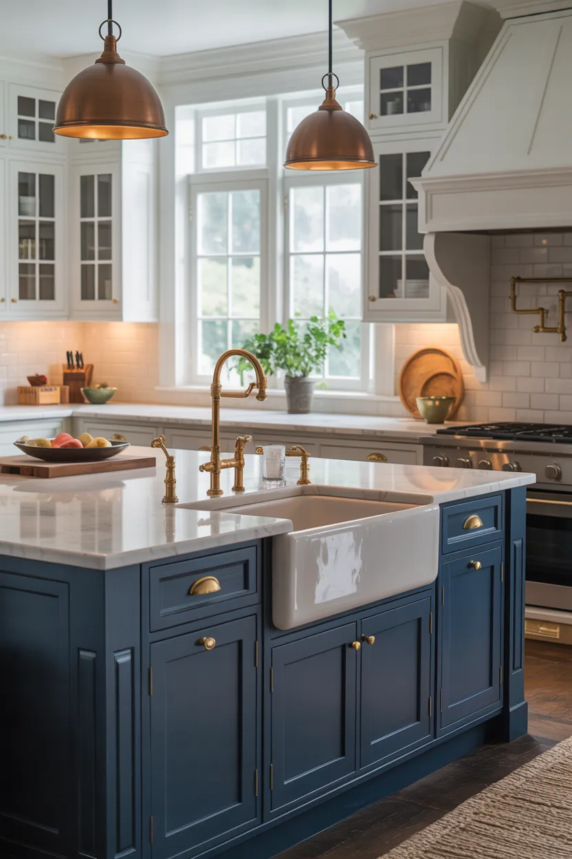 Two-Tone Kitchen With Farmhouse Sink on the Island