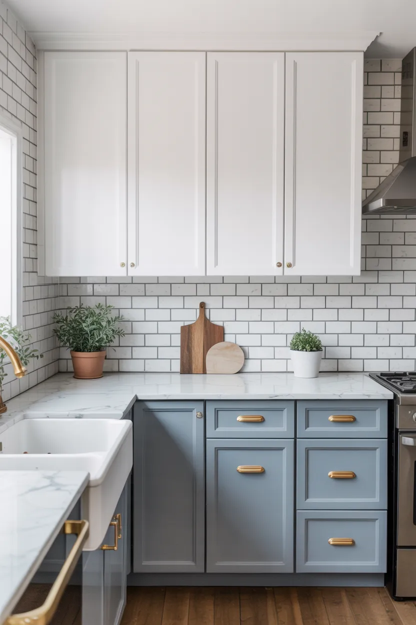 Two Tone Kitchen With Painted Lower Cabinets Only