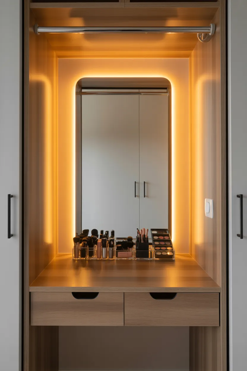  Vanity Nook in Closet With LED Strip Lighting