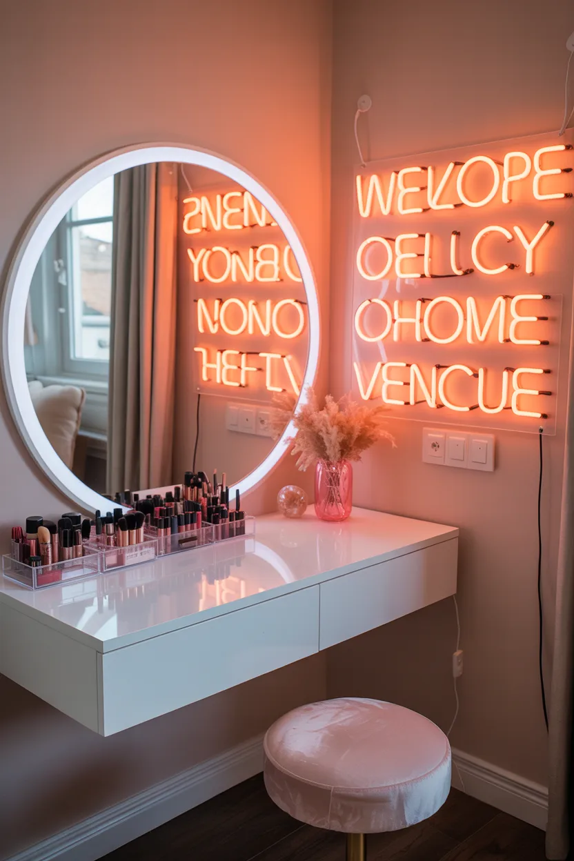  Vanity With Neon Sign Accent Light