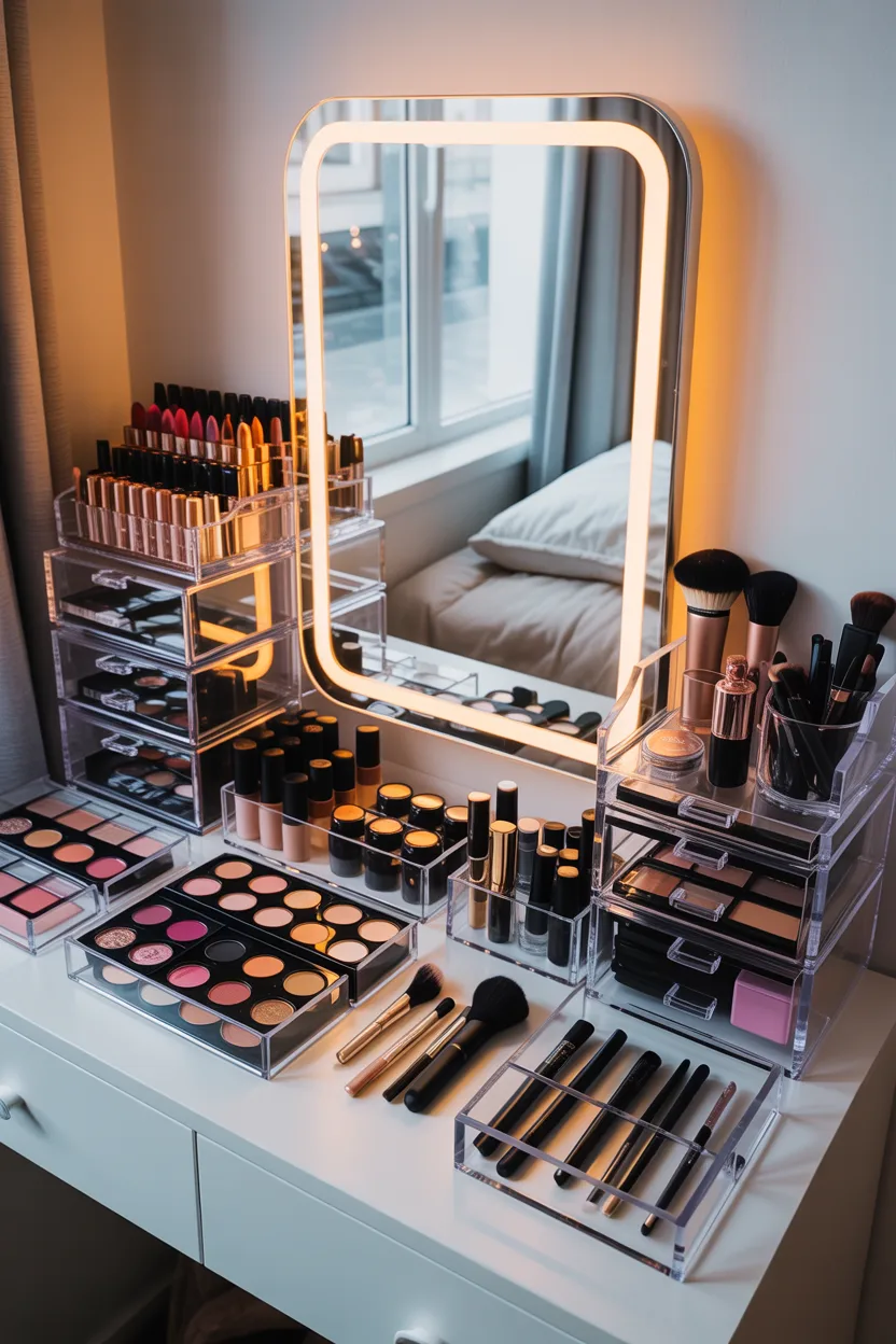 Vanity With Organized Acrylic Makeup Storage